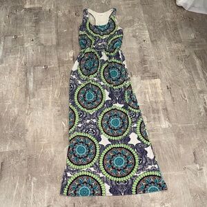 Vestique Blue and Green Mandala Maxi Dress